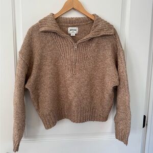 American Eagle Outfitters Tan Quarter-Zip Sweater